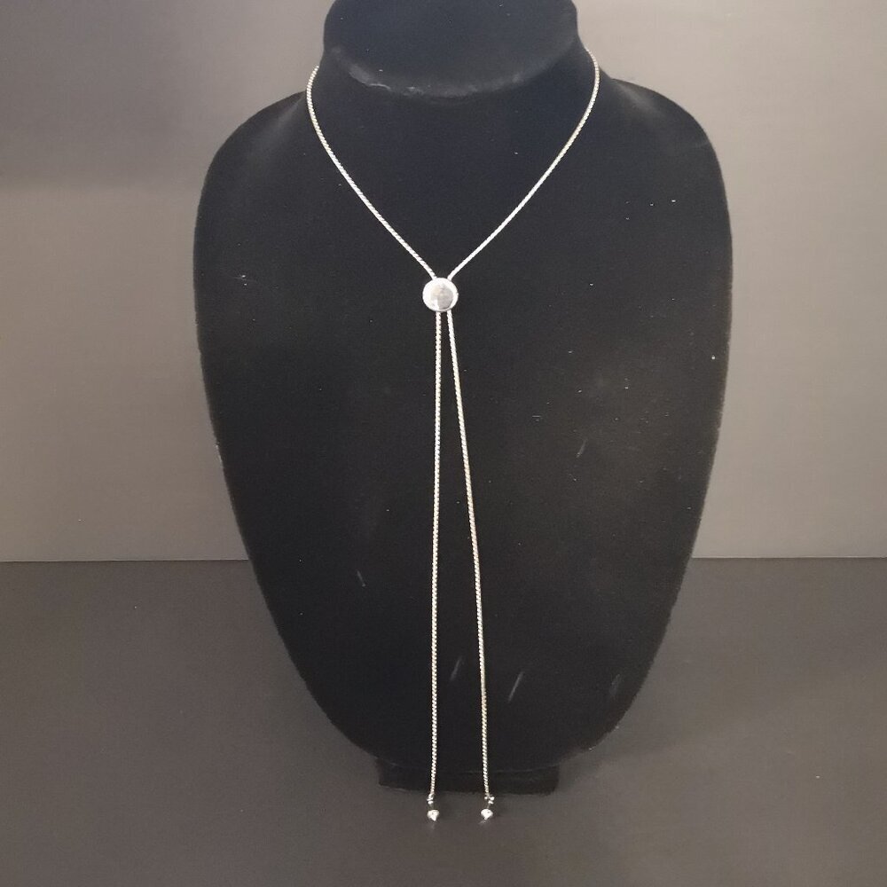 Silver Tone Adjustable Slide Necklace with a Round Locket